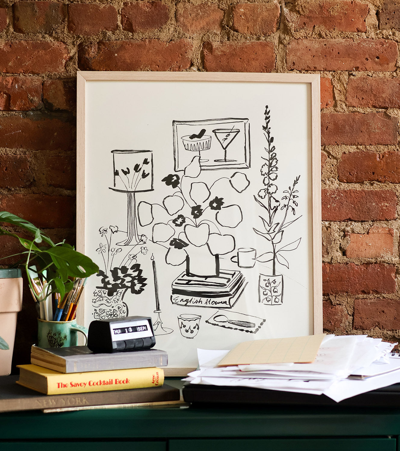 Blooms & Bobs Black and White Line Art Print