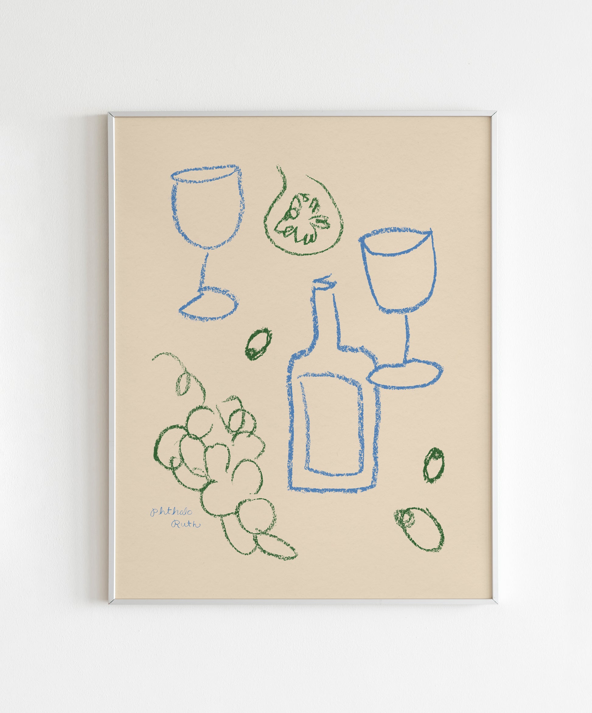 Wine Glass & Bottle Single Line Art Print