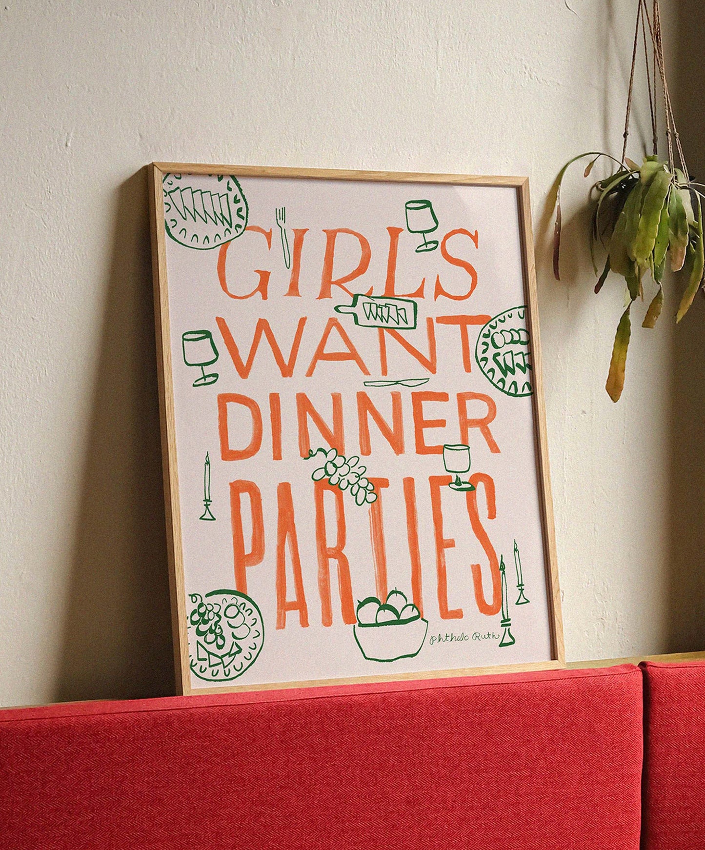 "Girls Want Dinner Parties" Art Print - Red