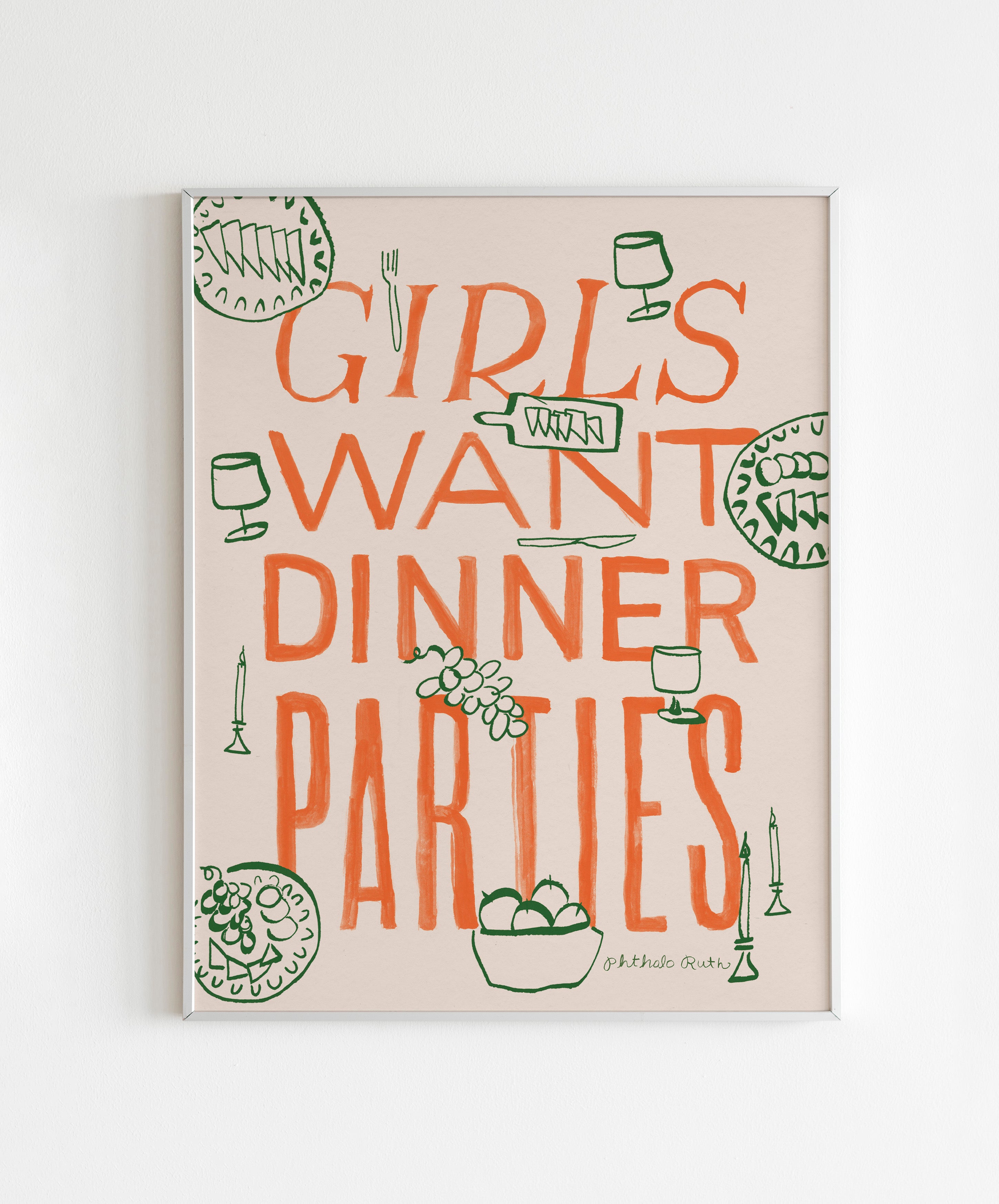 "Girls Want Dinner Parties" Art Print - Red
