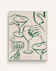 A hand-painted art print with hands holding glasses in a toast in green, on a white background.